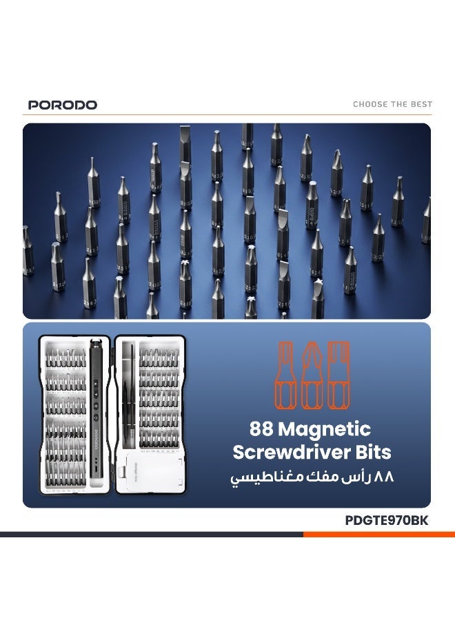 porodo Techfix 97-IN-1 Electric Screwdriver Kit with Built-In LED Light, automotive mechanical maintenance vehicle socket wrench toolbox, Tools Set for Automotive - Black - Image 4